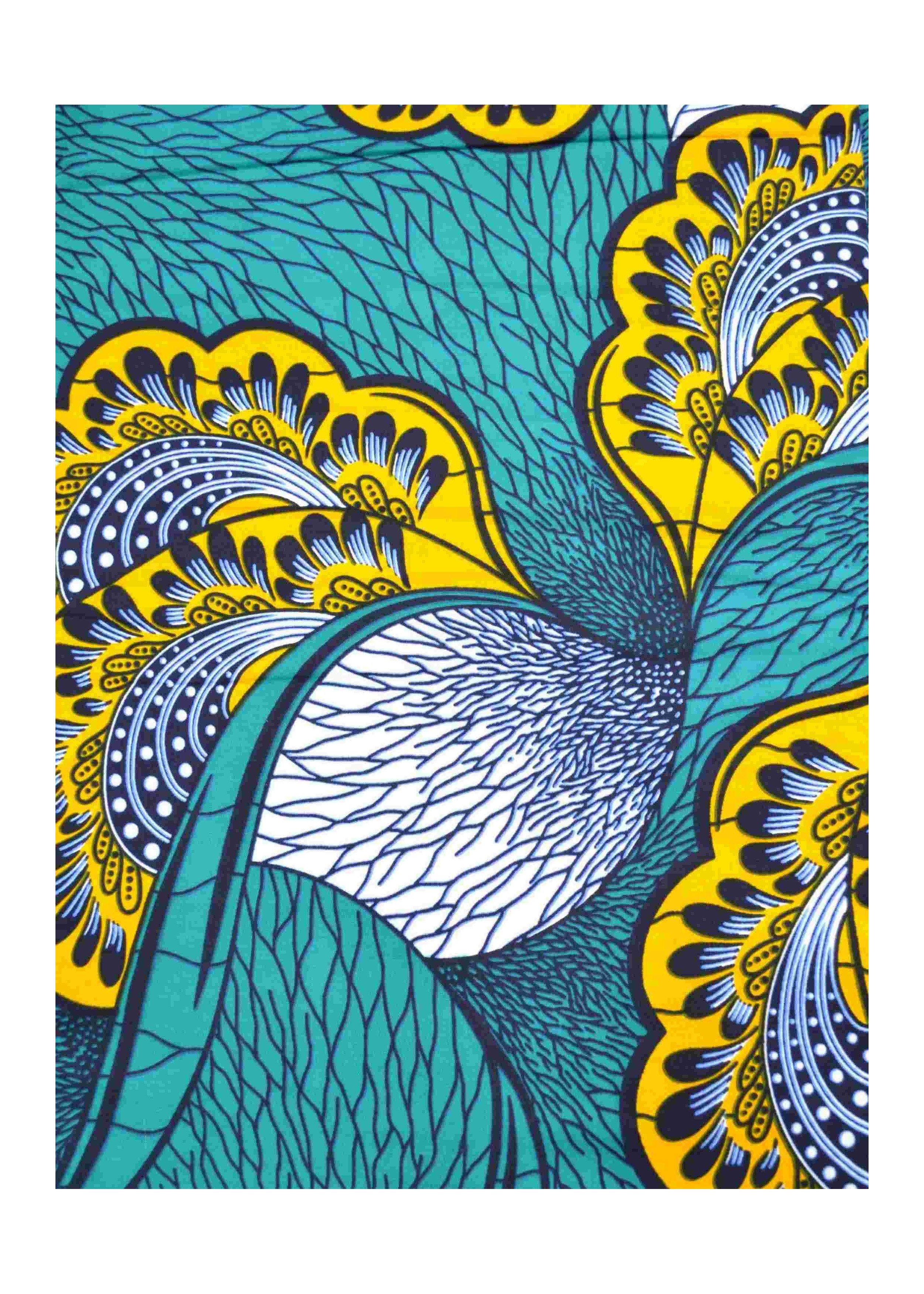 Tissu Wax Bleu Turquoise et Jaune – 100% Coton