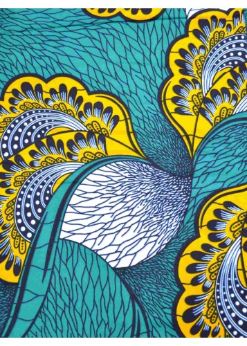 Tissu Wax Bleu Turquoise et Jaune – 100% Coton