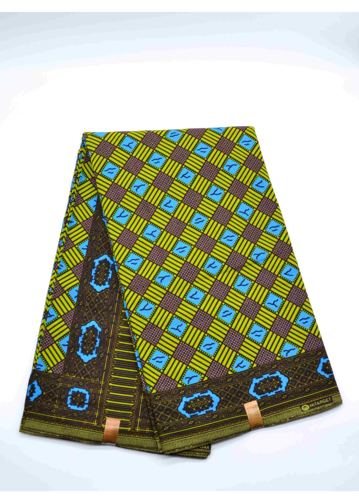 Tissu Wax Vert et Bleu à Carreaux – 100% Coton