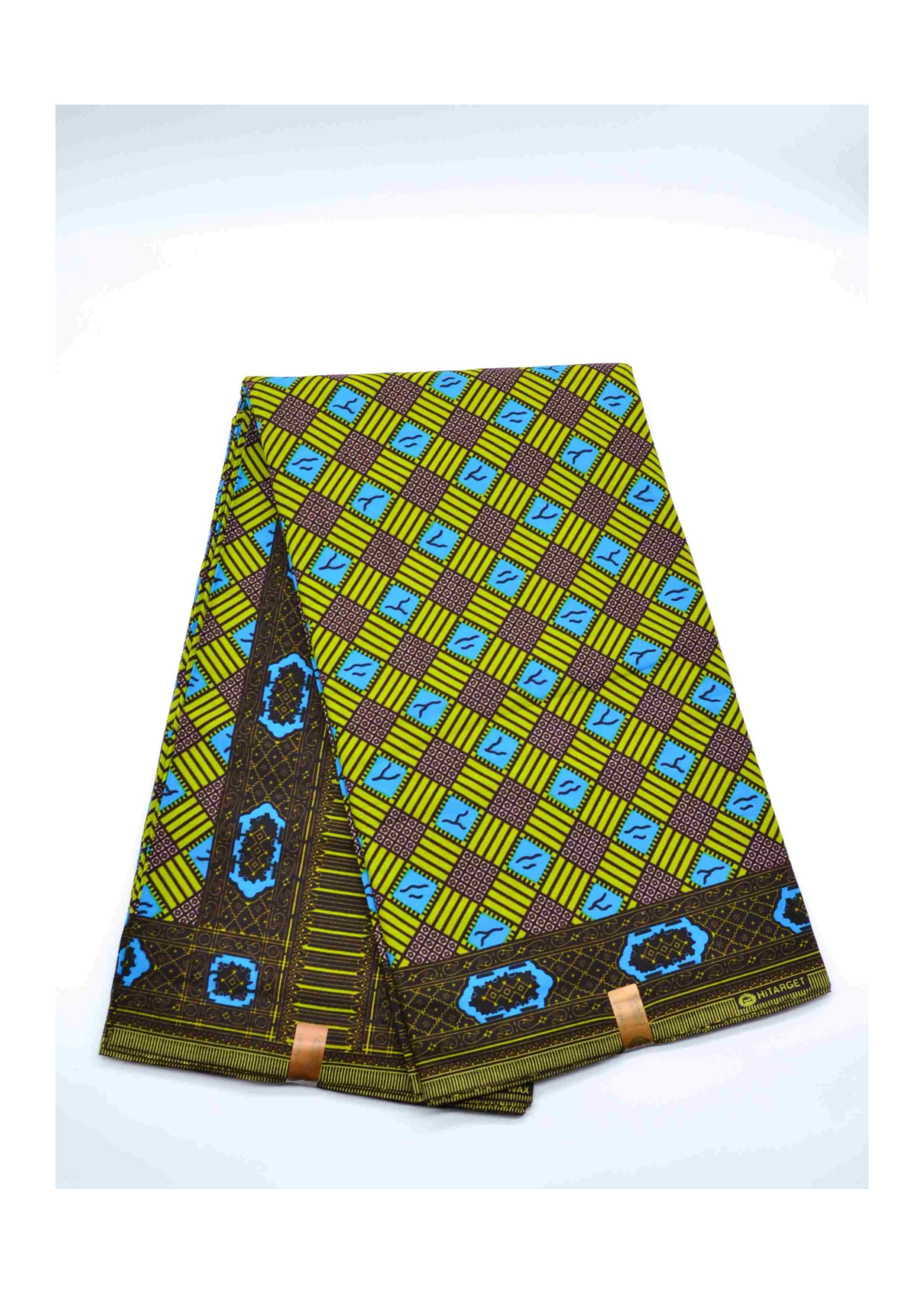 Tissu Wax Vert et Bleu à Carreaux – 100% Coton