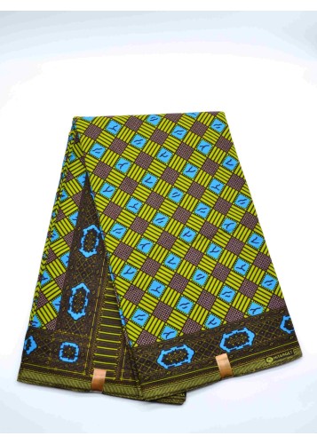 Tissu Wax Vert et Bleu à Carreaux – 100% Coton