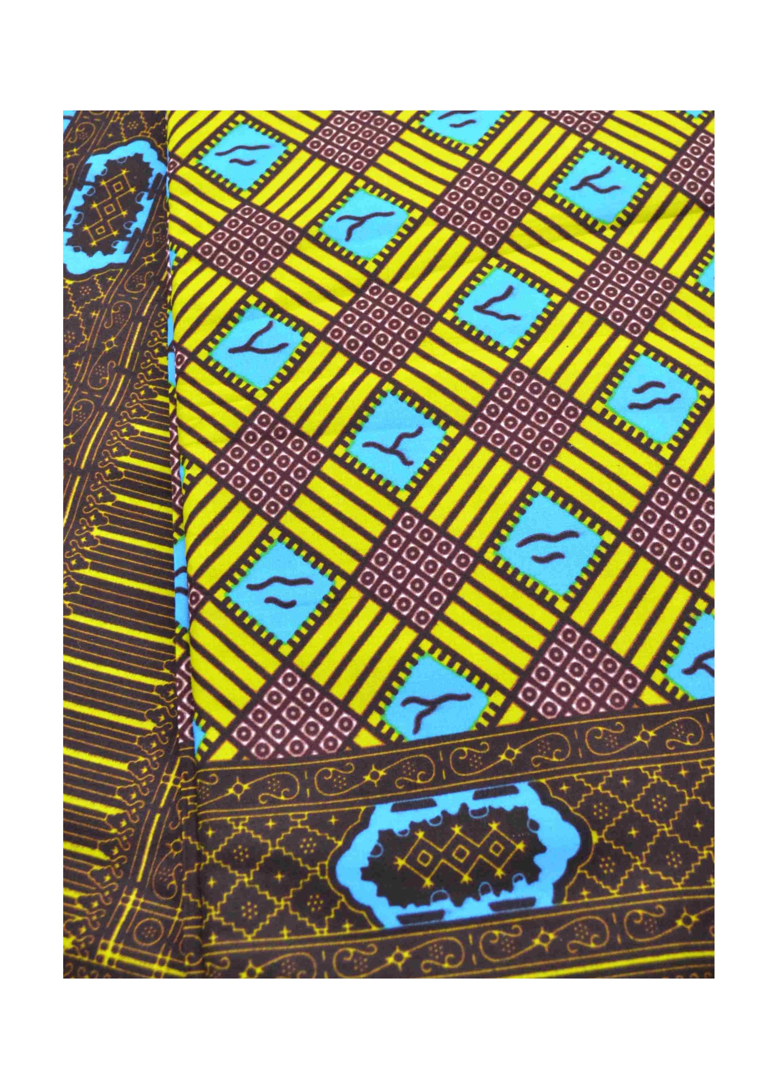 Tissu Wax Vert et Bleu à Carreaux – 100% Coton