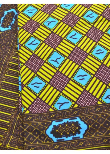 Tissu Wax Vert et Bleu à Carreaux – 100% Coton