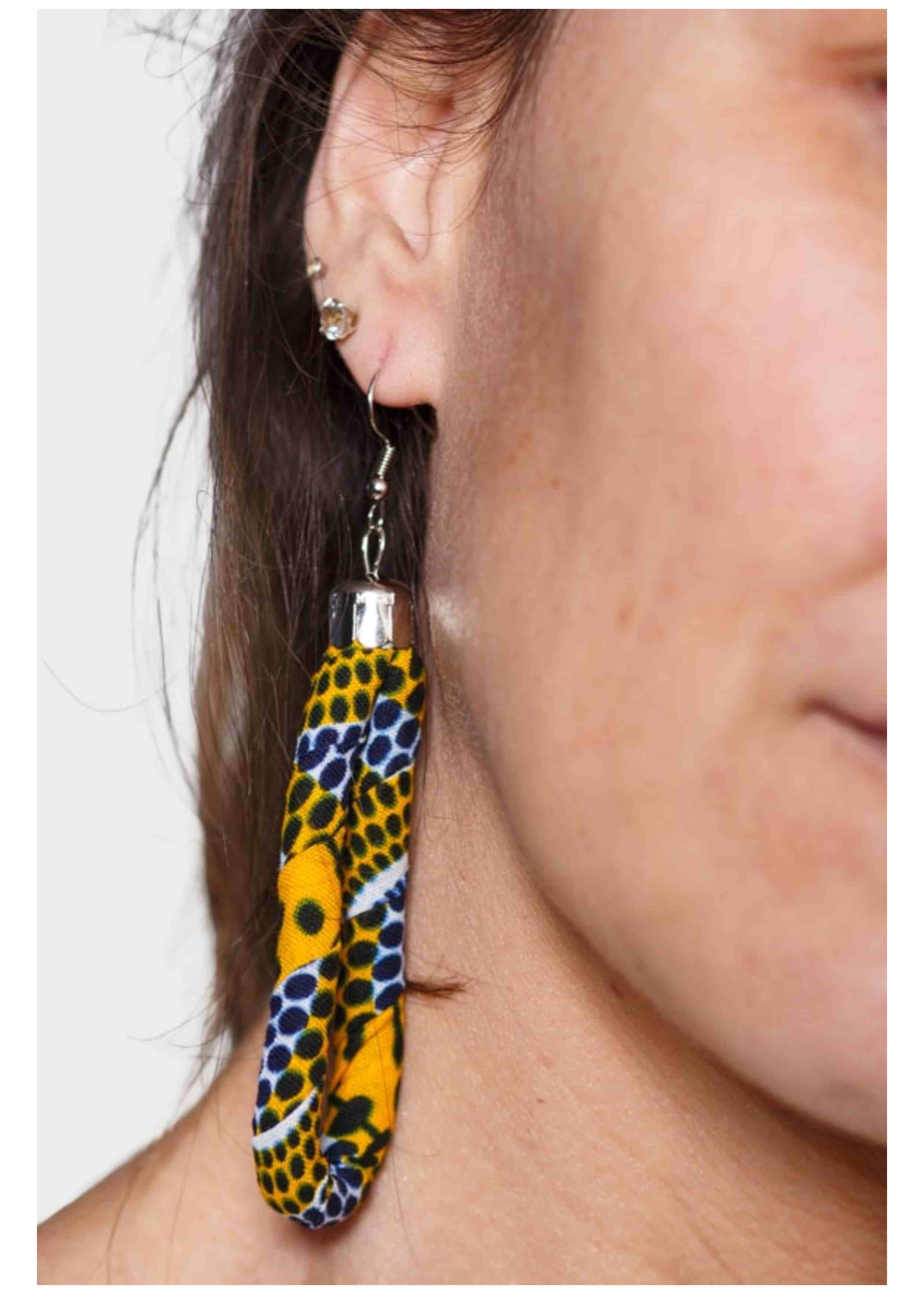 Boucles d’Oreilles en tissu Wax Jaune et Gris