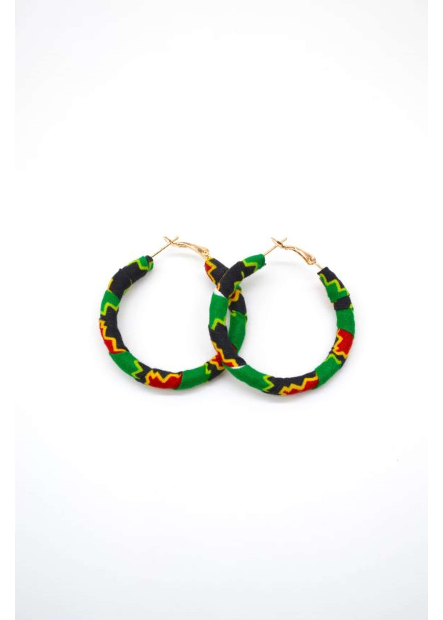 Boucles d’Oreilles Rondes en Wax Vert, Noir et Rouge Boucles d’Oreilles Rondes en Wax Vert, Noir et Rouge