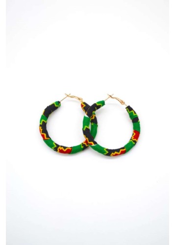 Boucles d’Oreilles Rondes en Wax Vert, Noir et Rouge