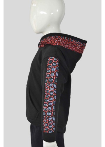 Sweat Enfant Noir Customisé en Wax Léopard Rouge et Vert