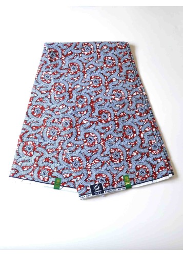 Tissu Wax 100 % Coton Gris et Rouge – Élégance et Qualité au Mètre