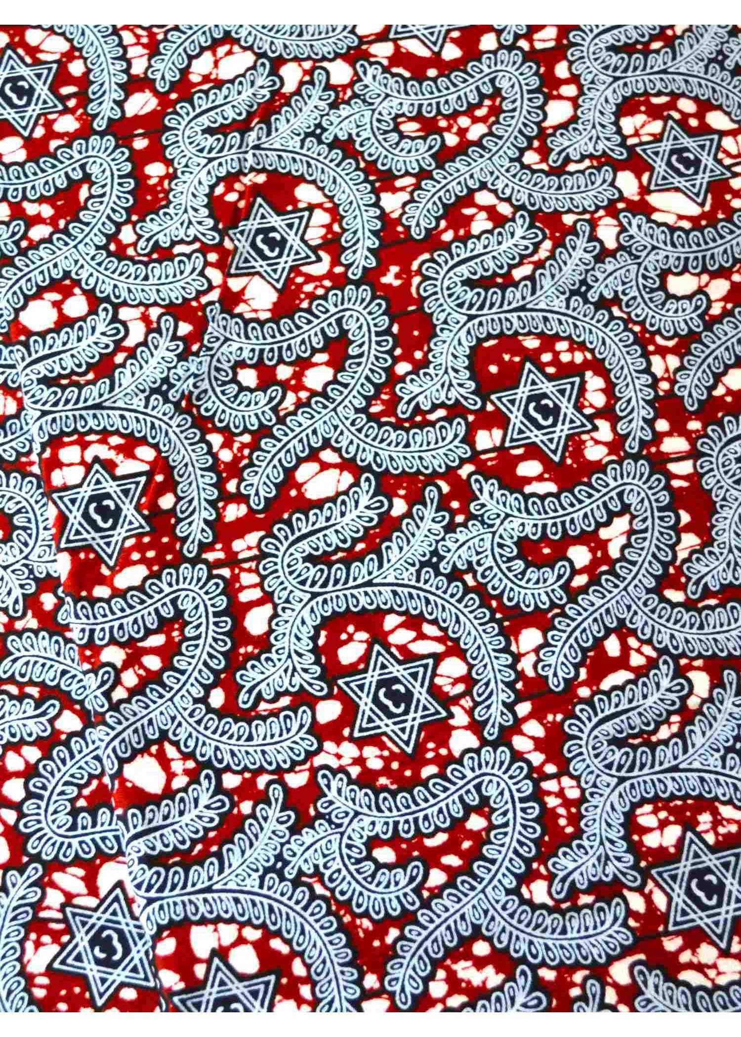 Tissu Wax 100 % Coton Gris et Rouge – Élégance et Qualité au Mètre