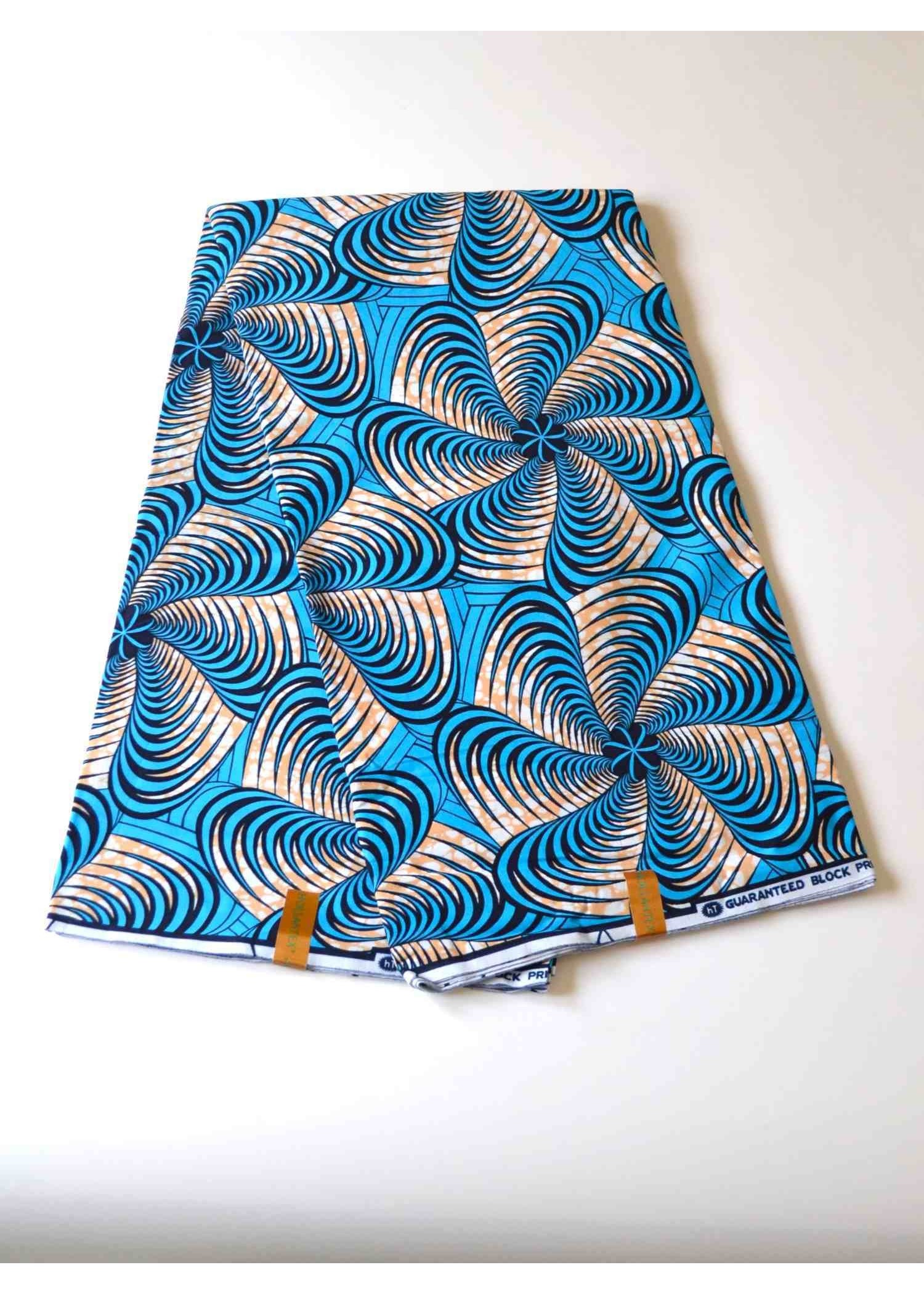 Tissu Wax 100 % Coton Bleu à Motifs Circulaires – Raffinement et Originalité au Mètre