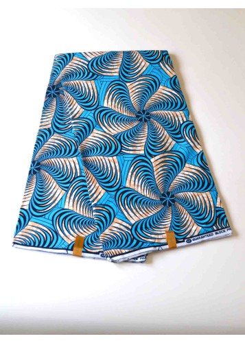 Tissu Wax 100 % Coton Bleu à Motifs Circulaires – Raffinement et Originalité au Mètre