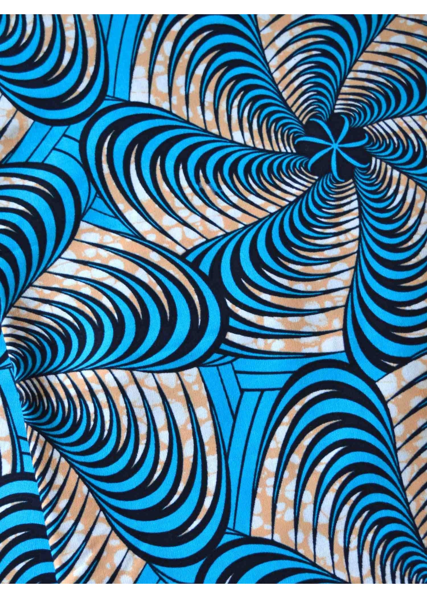 Tissu Wax 100 % Coton Bleu à Motifs Circulaires – Raffinement et Originalité au Mètre