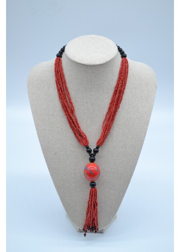 Collier de perles rouge pour femme avec pendentif