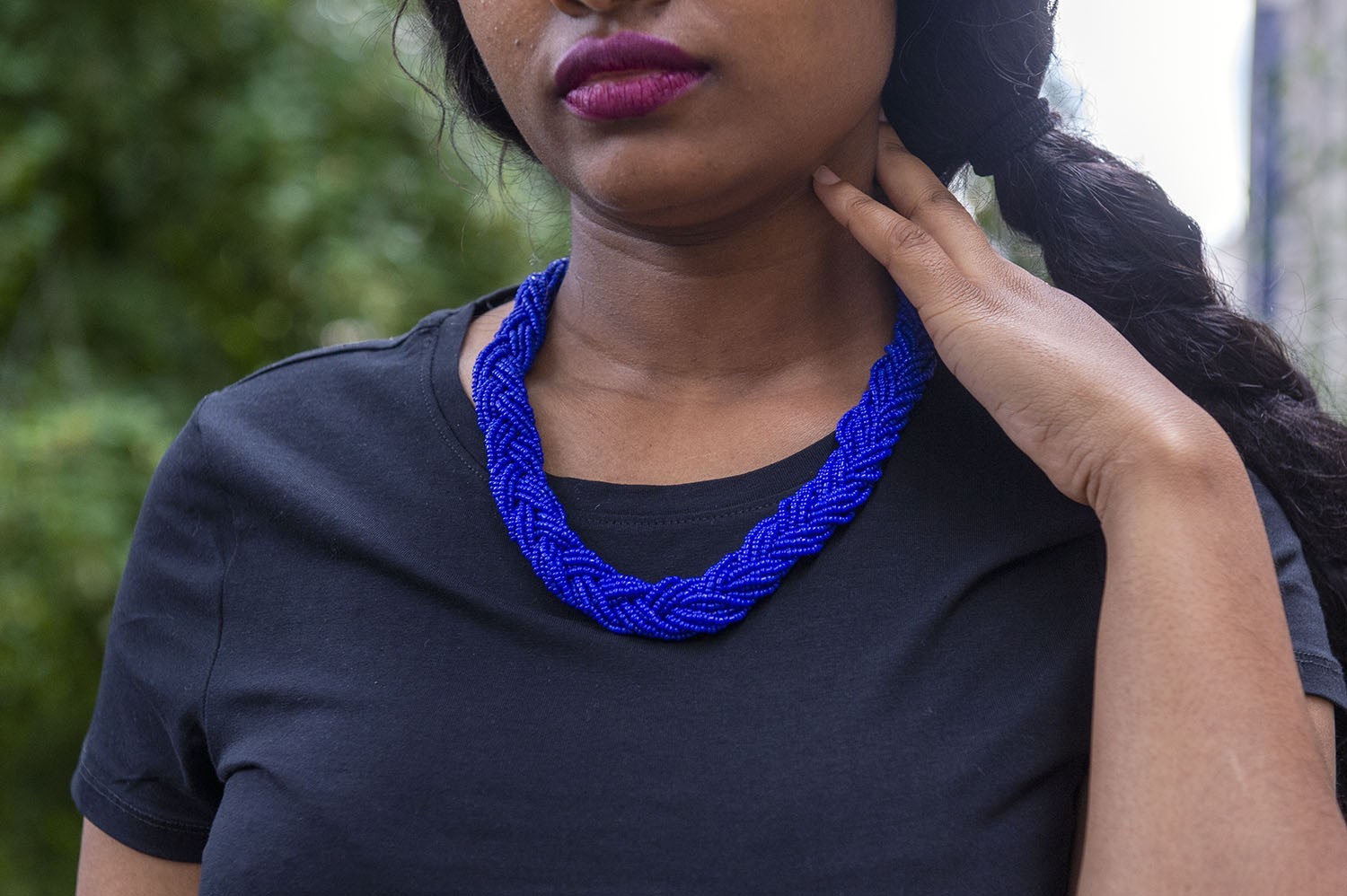 Collier torsadé de perles bleues