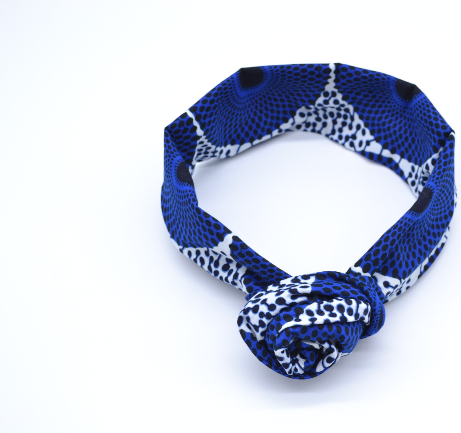 Bandeau en Wax bleu et blanc ajustable