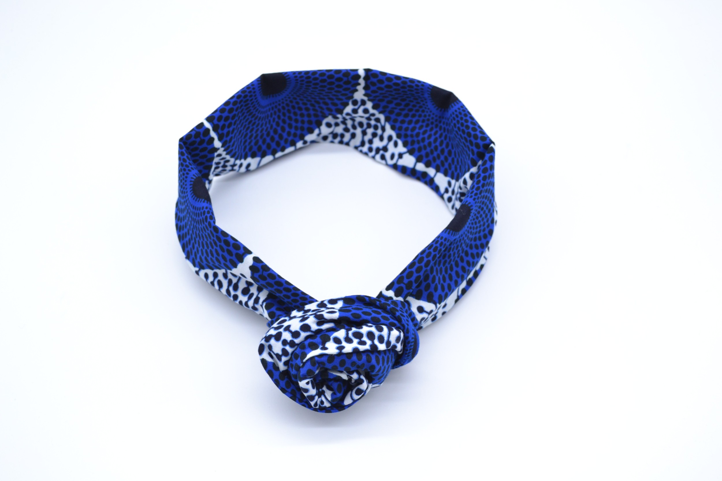 Bandeau en Wax bleu et blanc ajustable