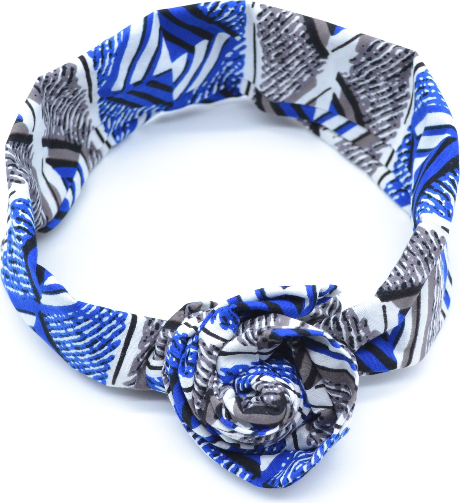 Bandeau en Wax bleu et blanc