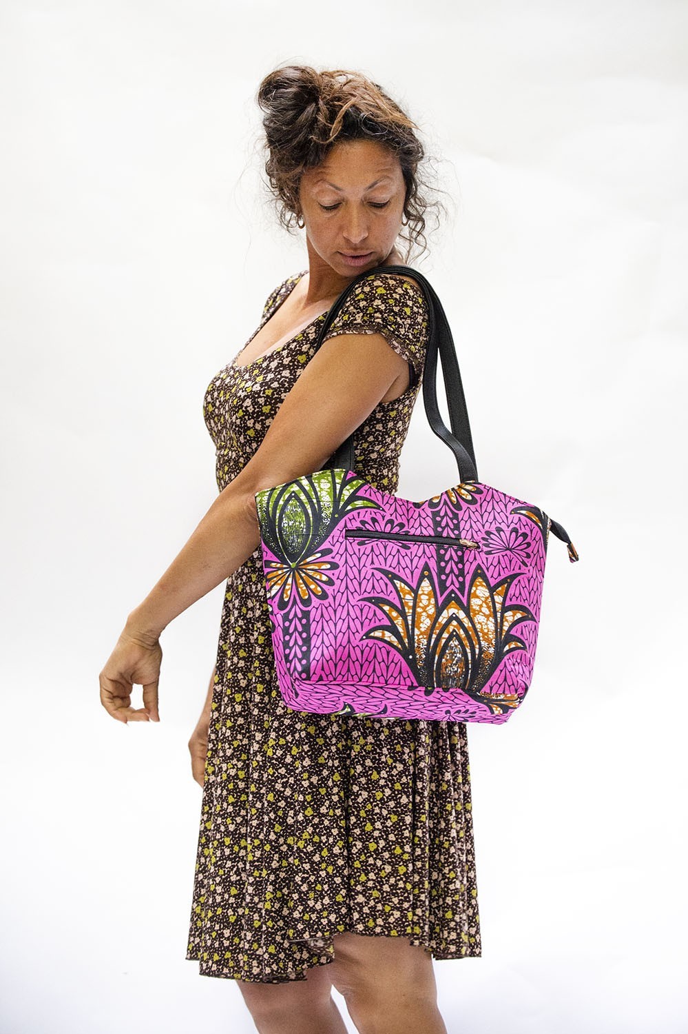 Sac à main artisanal en tissu Wax rose