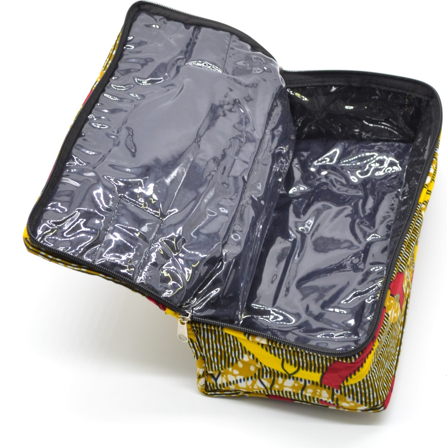 Trousse de toilette rectangulaire jaune et marron en tissu wax