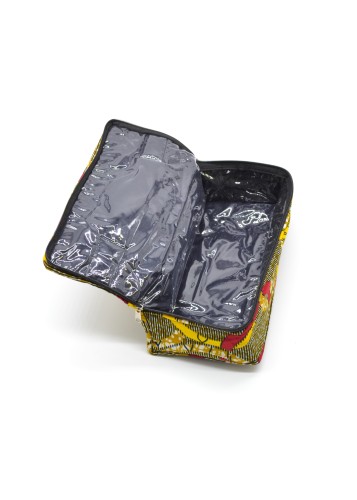 Trousse de toilette rectangulaire jaune et marron en tissu wax