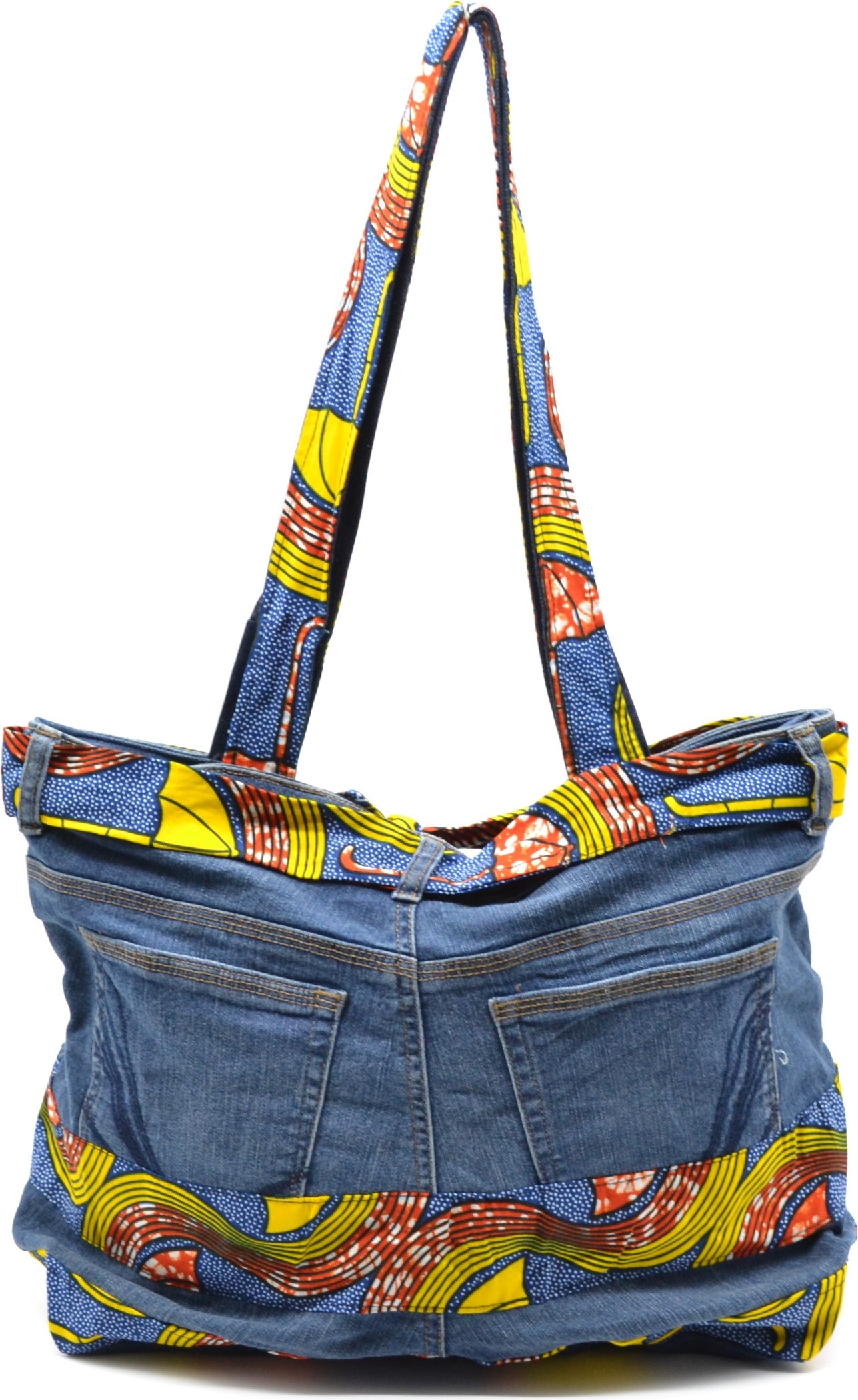 Sac à main multicolore en Jeans et tissu wax jaune