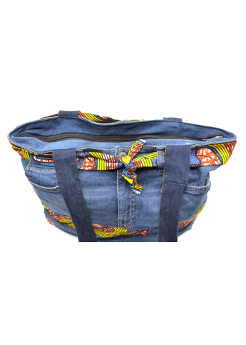 Sac à main multicolore en Jeans et tissu wax jaune
