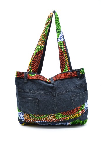 Sac à main artisanal en Jeans et wax