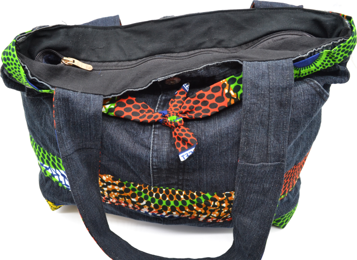 Sac à main artisanal en Jeans et wax