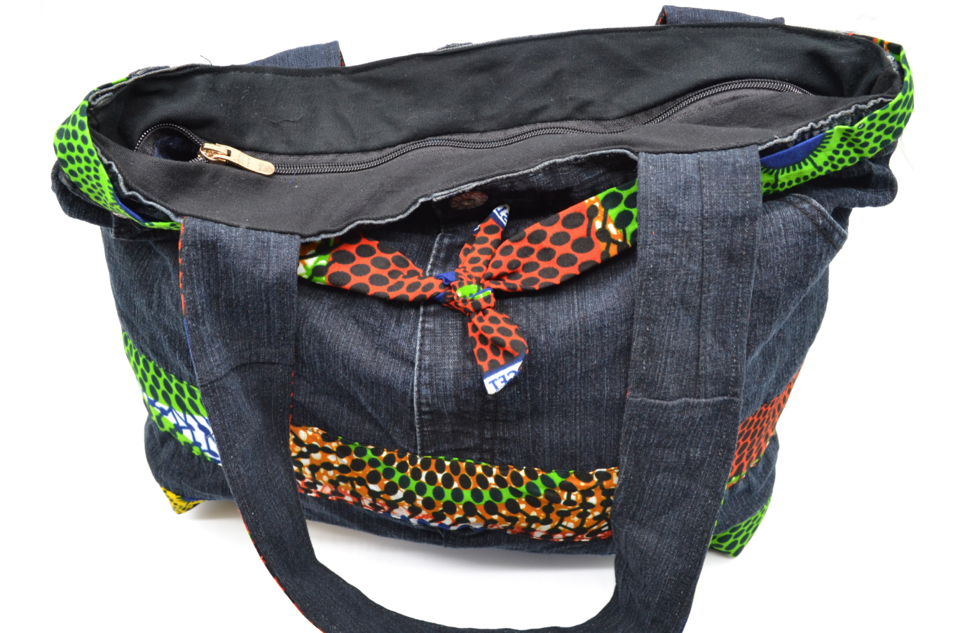 Sac à main artisanal en Jeans et wax