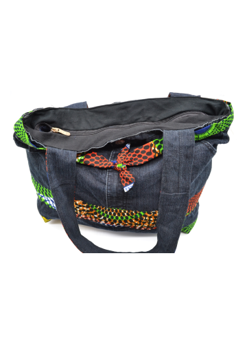 Sac à main artisanal en Jeans et wax