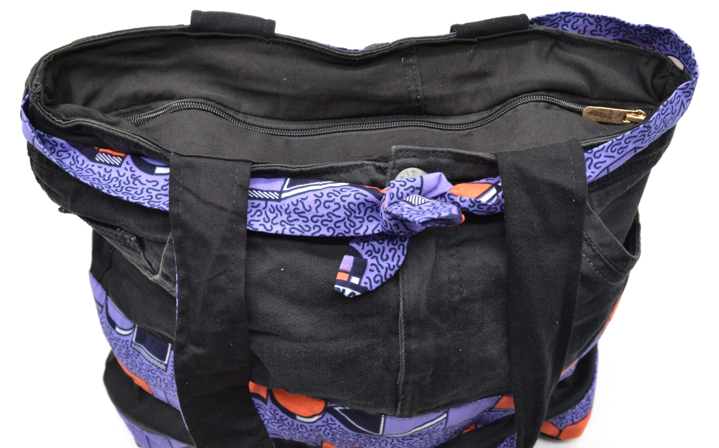 Sac à main en jean customisé et wax