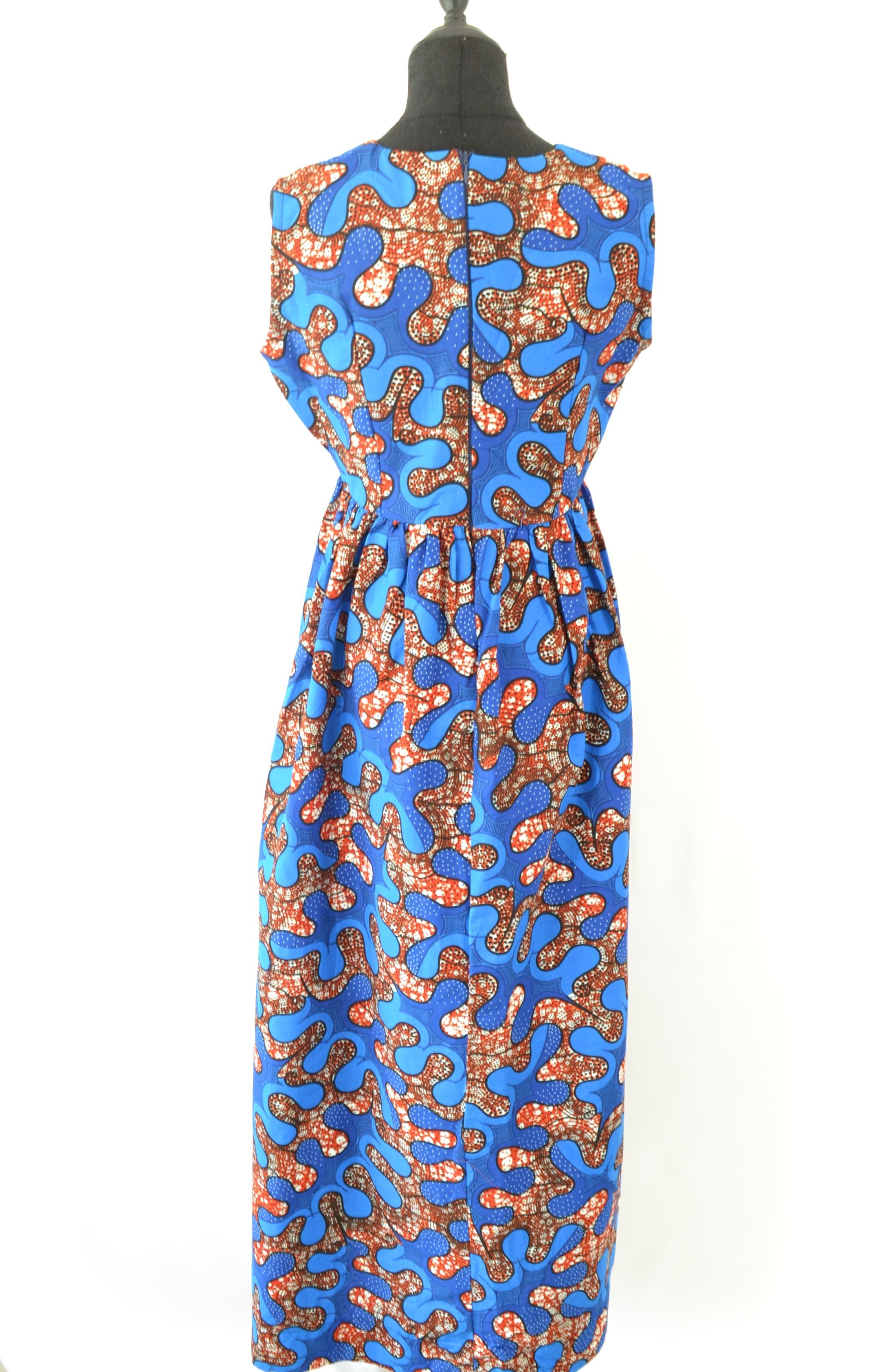 Robe bleue en tissu Wax