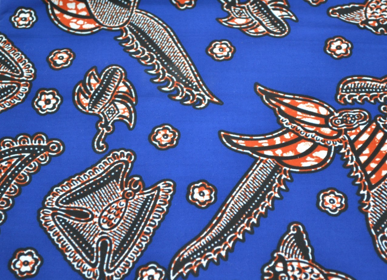 Tissu Wax bleu et rouge vendu au Mètre - PREMIUM