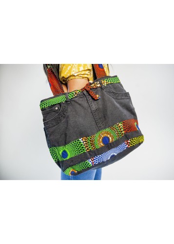 Sac à main artisanal en Jeans et wax