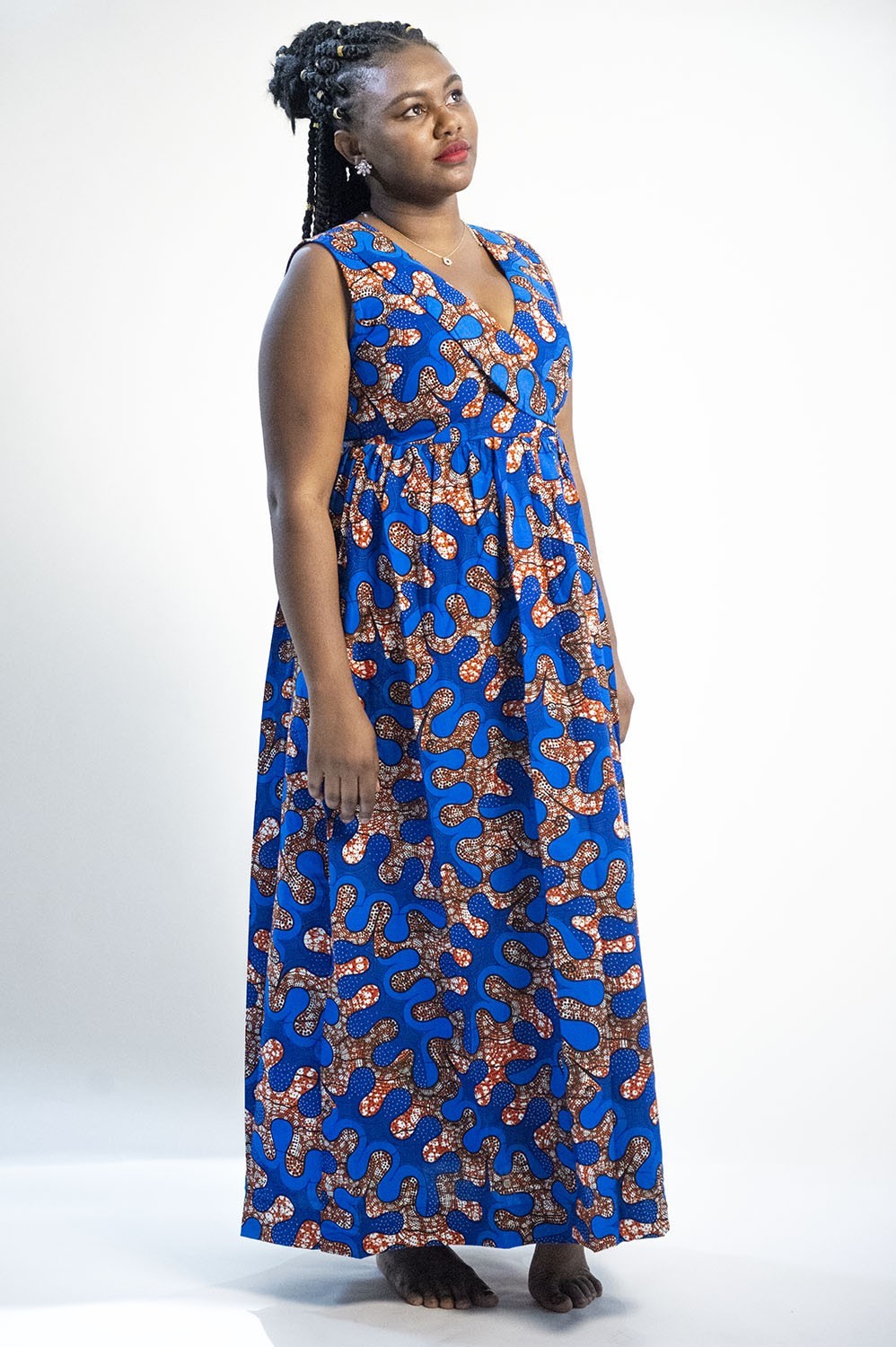 Robe bleue en tissu Wax